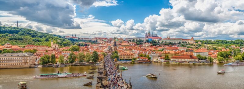 General view of Prague's historic center and the river Vltava in the summer